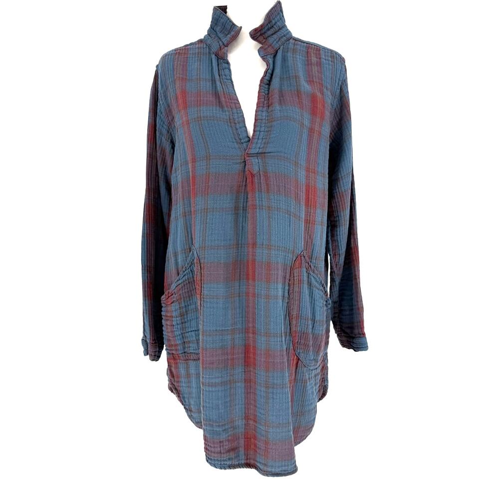 Free People x CP Shades Plaid Tunic Dress Womens Small Long Sleeve USA Boho